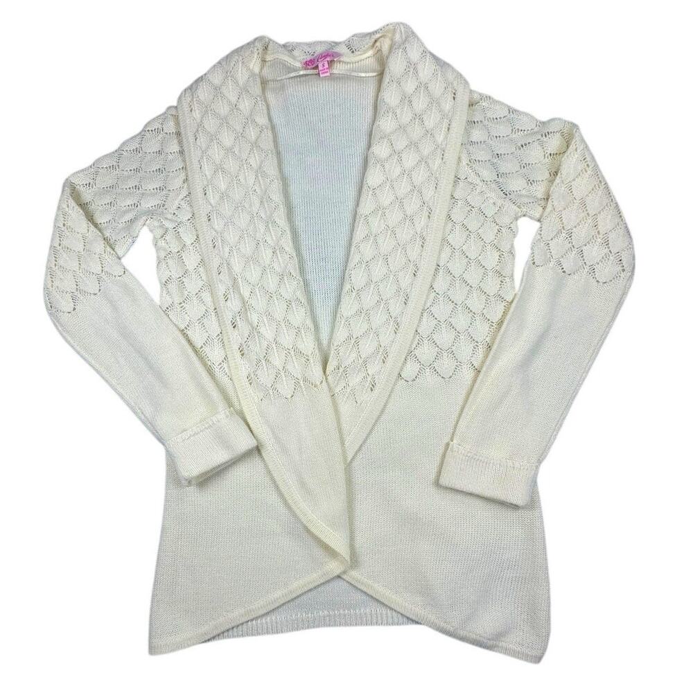 Candies Cardigan Open Front Crochet Shawl Collar Cream S
